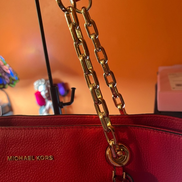 Michael Kors Mercer Chain Bright Red Tote Leather - Picture 5 of 16